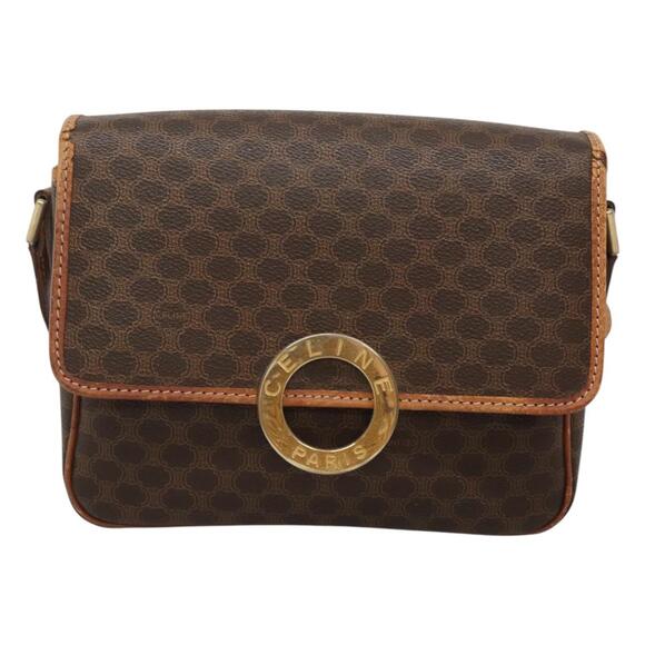 CELINE Macadam Canvas Shoulder Bag Pvc Leather Brown Gold - Picture 2 of 12